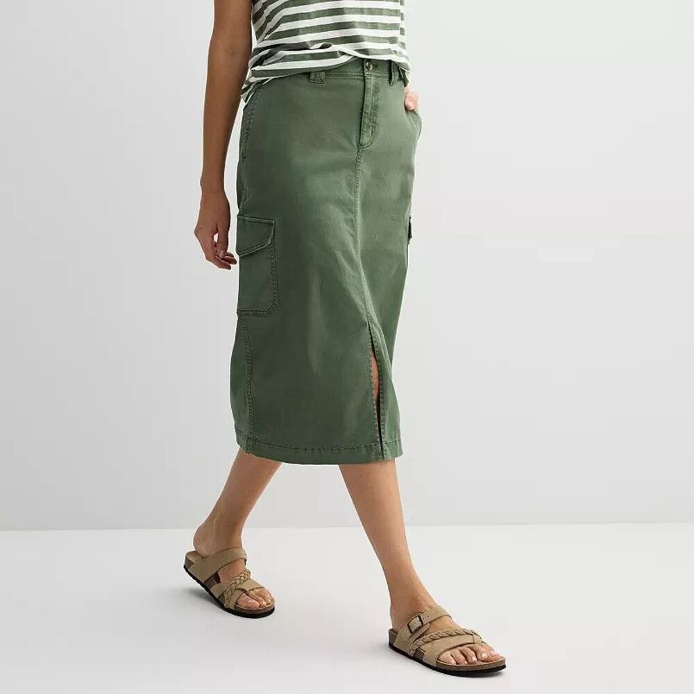 Sonoma Cargo MIDI Skirt Womens XXL Manolo Olive Pockets High Rise Stretch NEW
